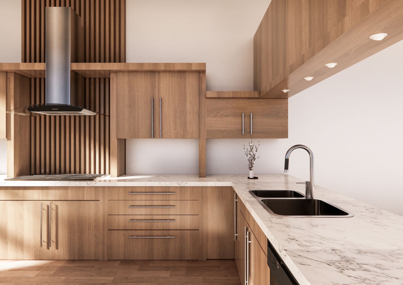Modern neutral wooden kitchen.